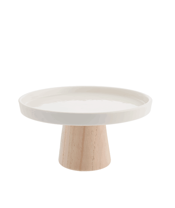 Alzatina ceramica bianca base legno 22×10 cm what's decor