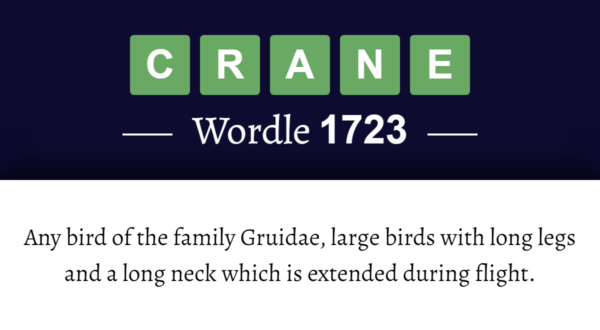 What does ‘CRANE’ mean in Wordle 1723? (8th March 2026)