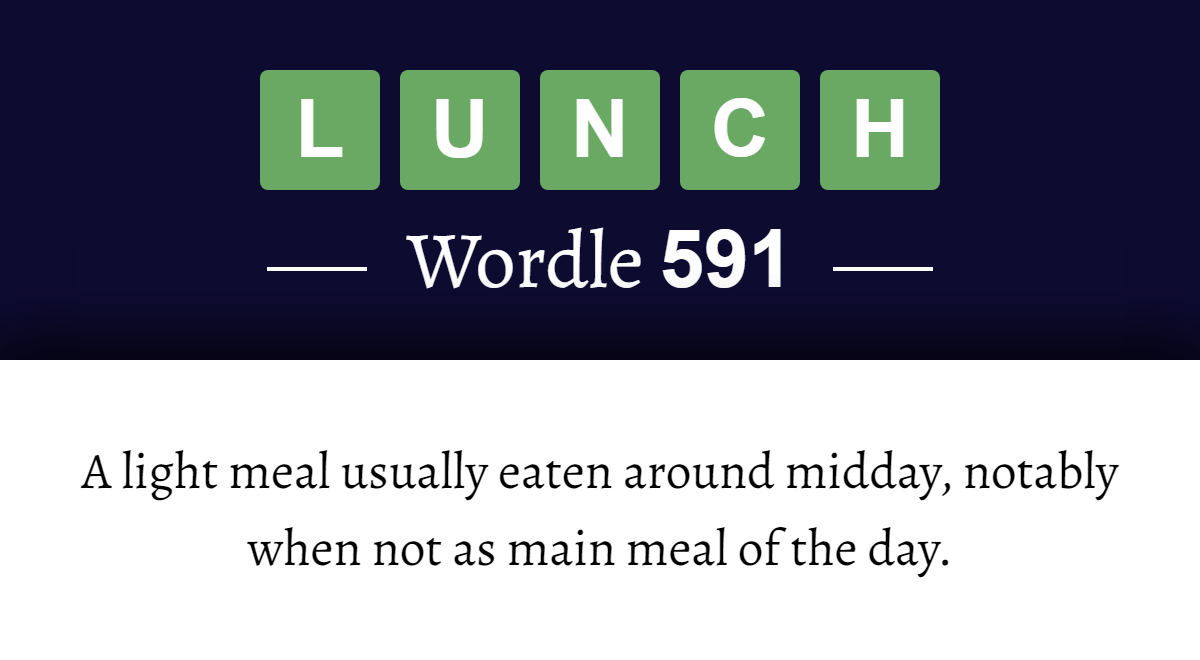 What does ‘LUNCH’ mean in Wordle 591? (31st January 2023)