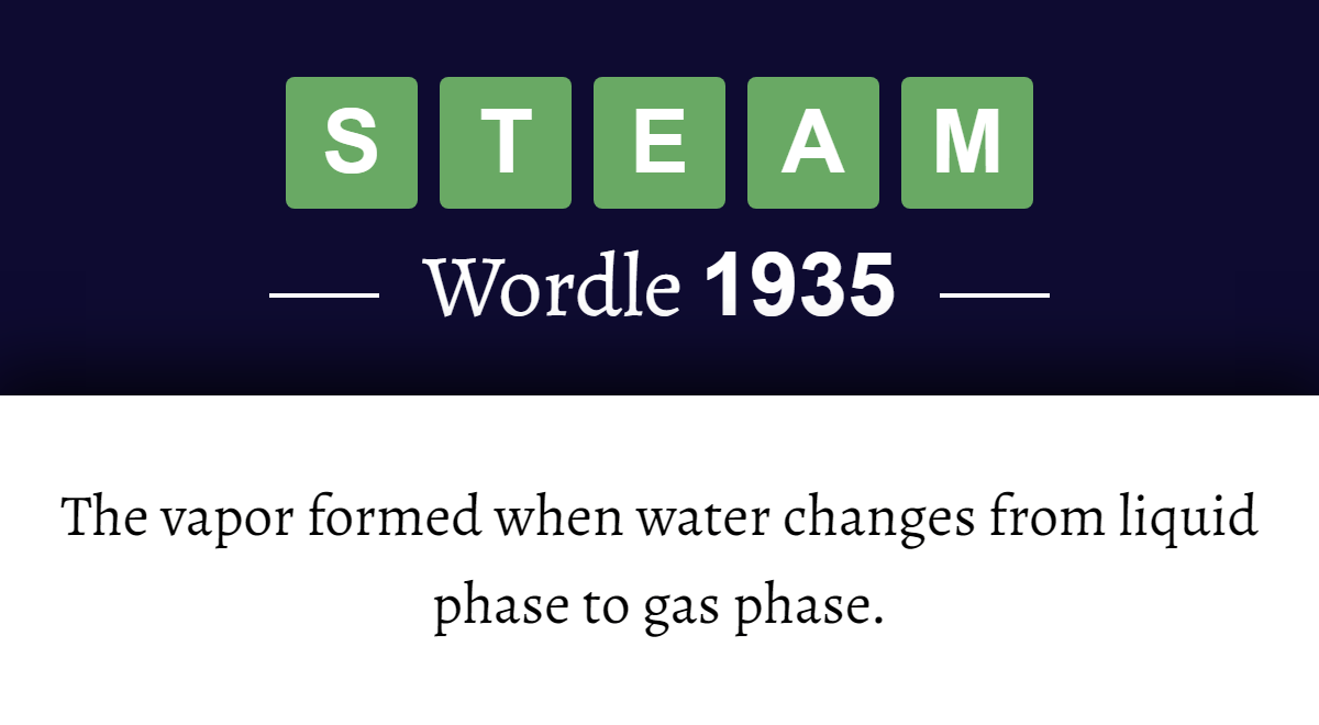 What does ‘STEAM’ mean in Wordle 1935? (6th October 2026)
