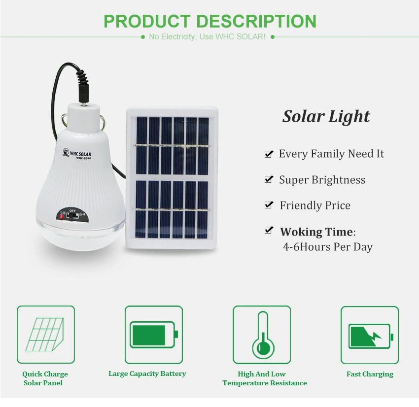 WHC 2090 Solar Panel Light Portable Home Led Lighting Kit