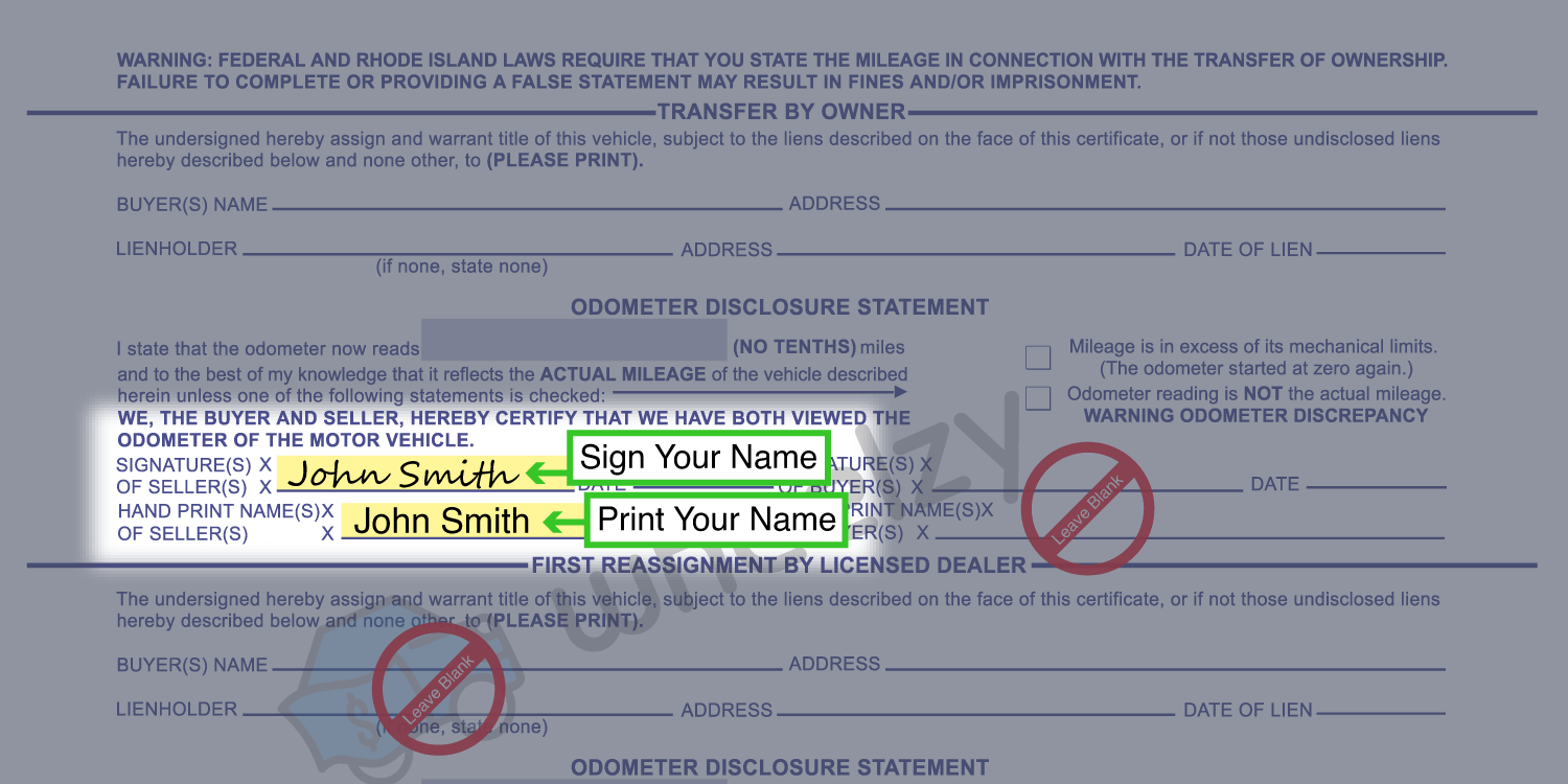 How to Sign Your Car Title in Rhode Island. Including DMV Title Sample