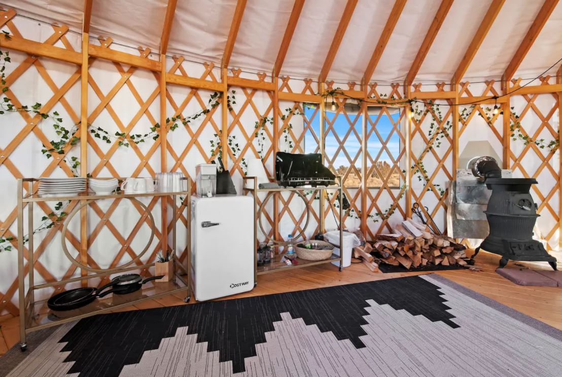 Tiny Kitchen inside the yurt When In Your State