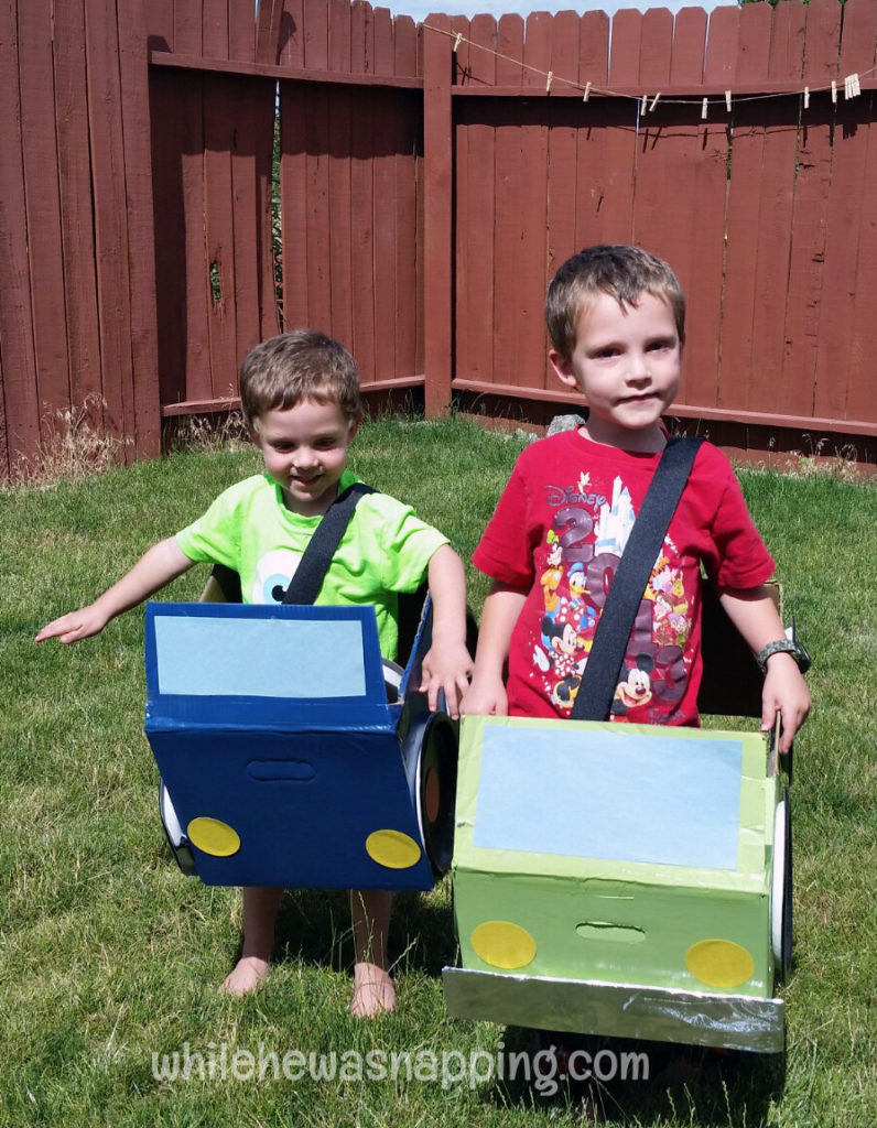 DIY Cardboard Box Cars for an AtHome Movie Night While He Was Napping