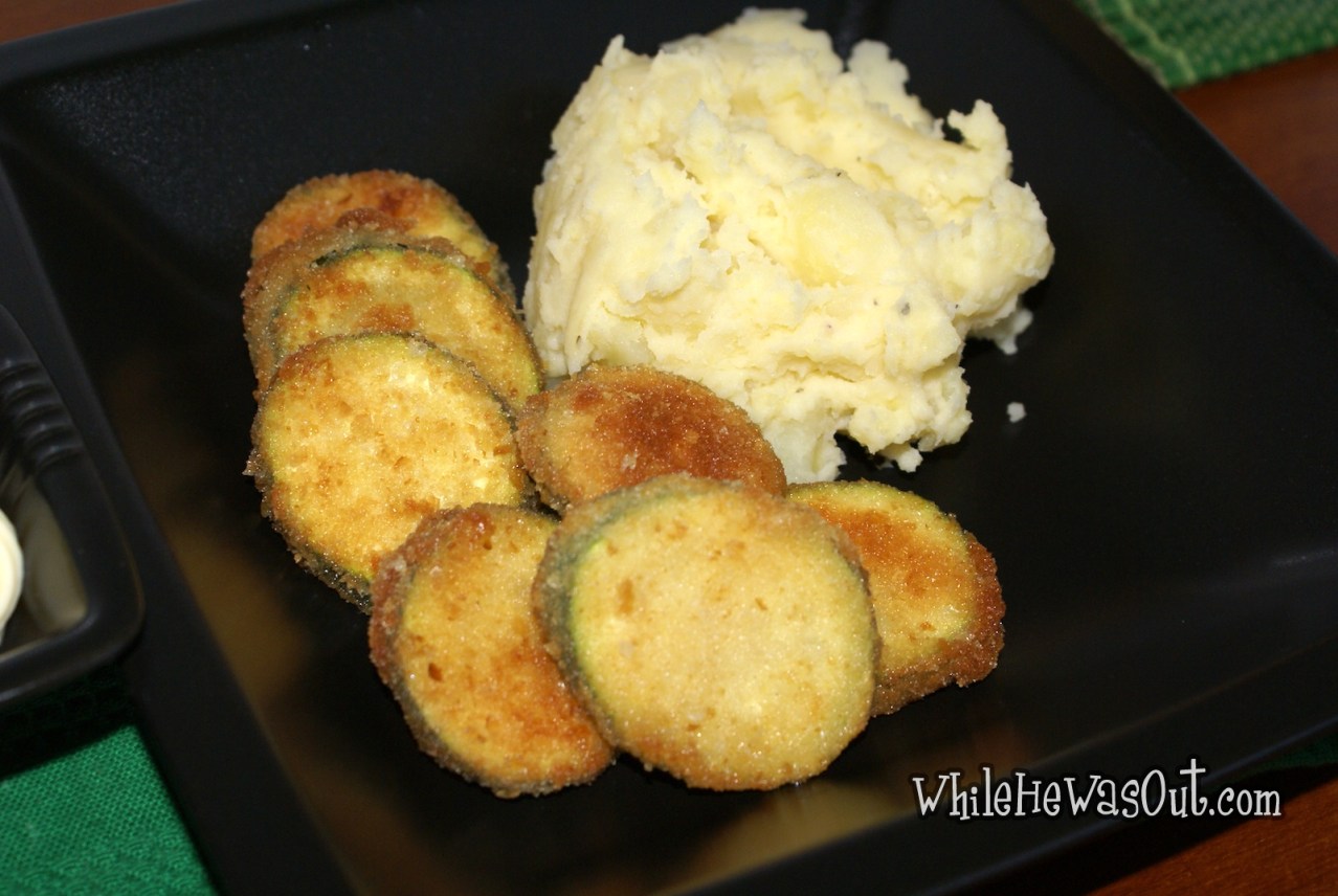 Breaded Zucchini Slices with Creamy Mashed Potatoes While He Was Out