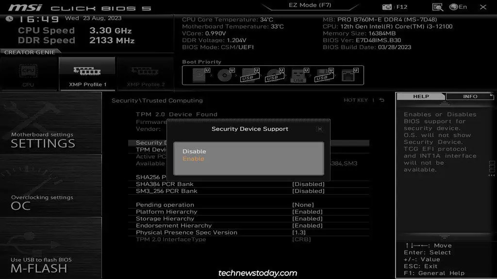 Cómo habilitar TPM en MSI BIOS