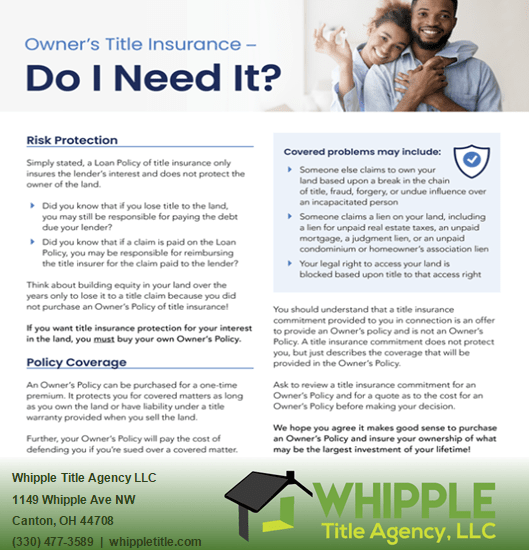 Do You NEED Owner’s Title Insurance? Whipple Title Agency LLC