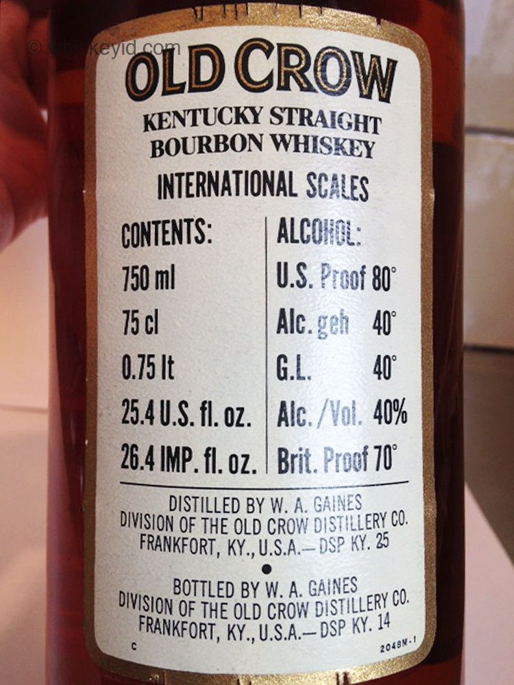 old_crow_80pf_1983_back_label whiskey id identify vintage and