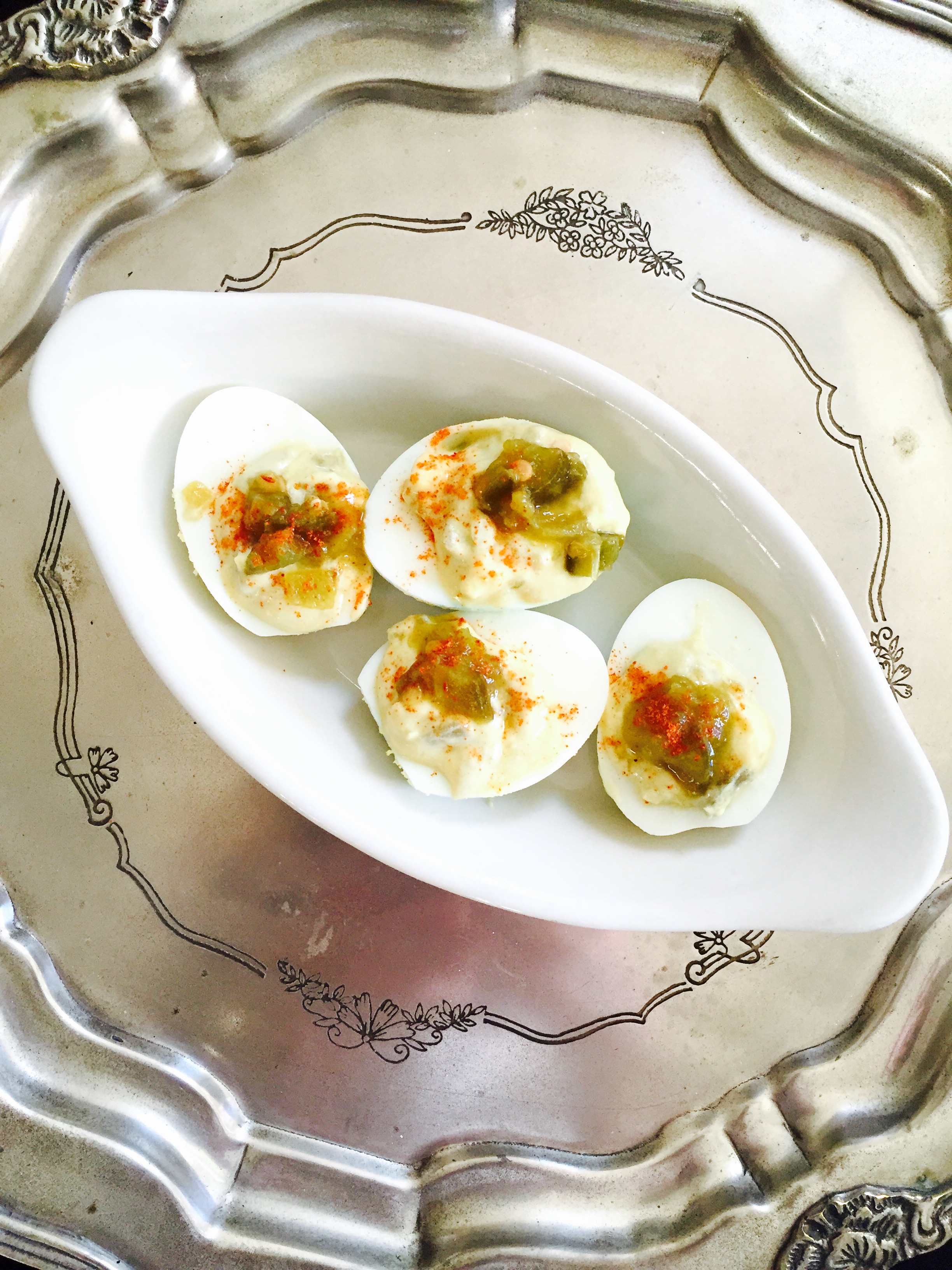 Hatch Chile Deviled Eggs Whisking Happiness