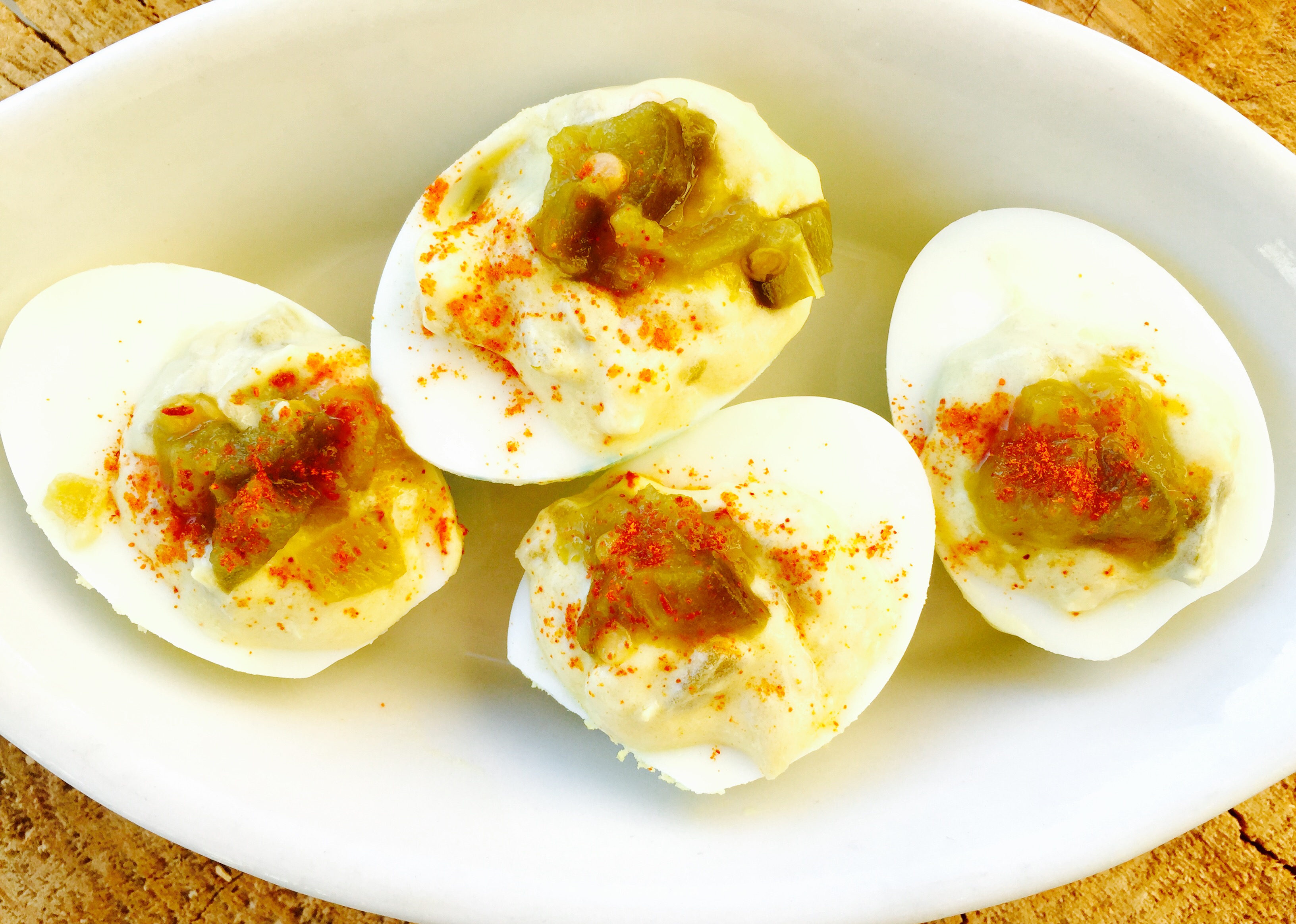 Hatch Chile Deviled Eggs Whisking Happiness