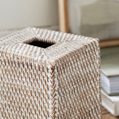 Whitewashed Rattan Tissue Box Cover Utility & Storage The White