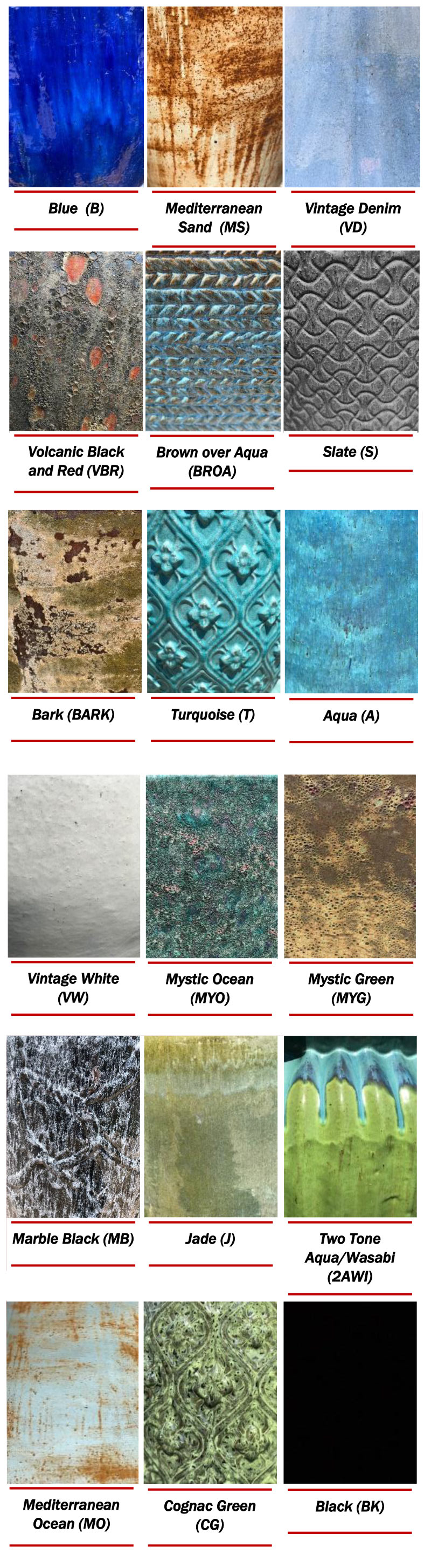 Color Chart Whitehouse Gardens Pottery