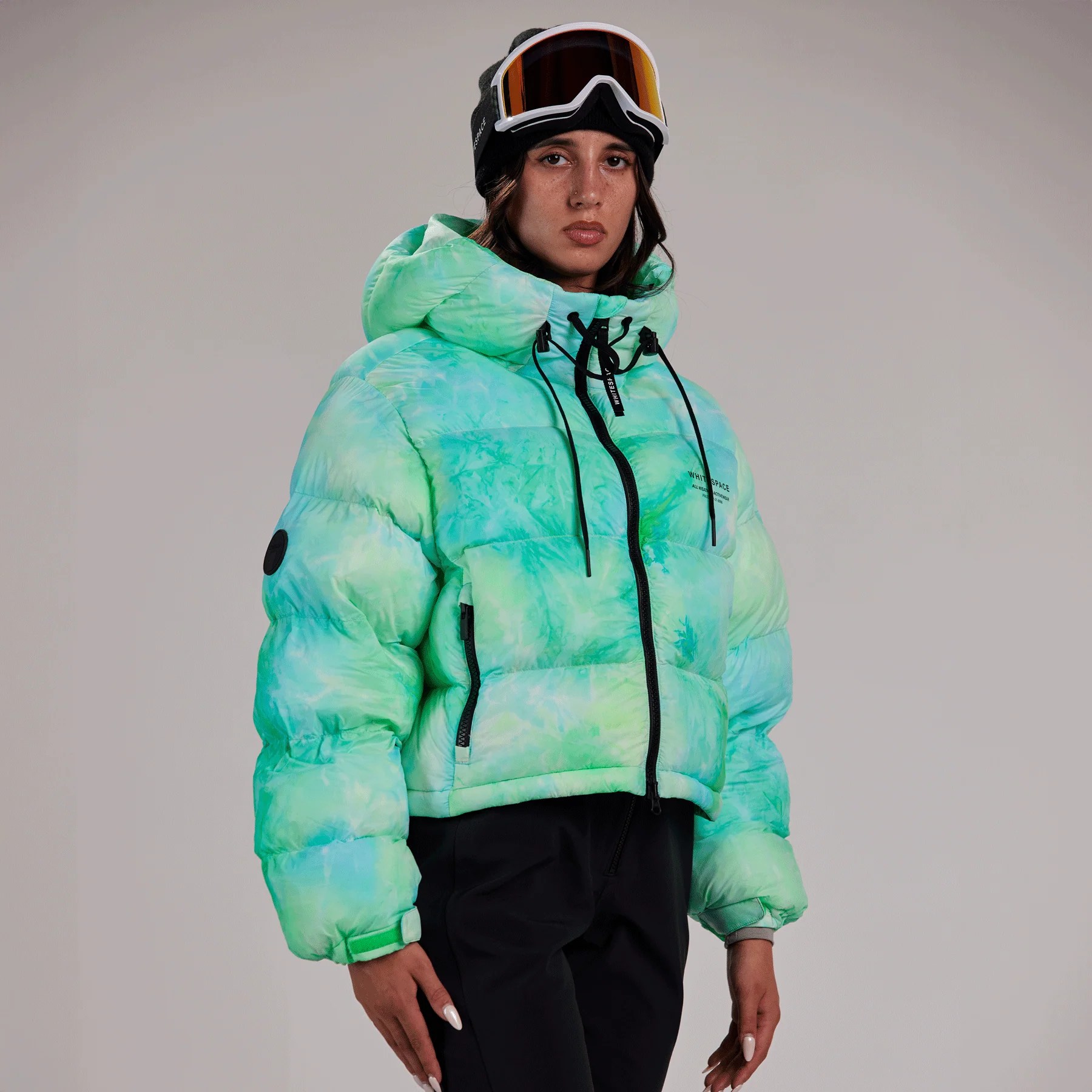Cropped Puffer Jacket Green Tie Dye WHITESPACE