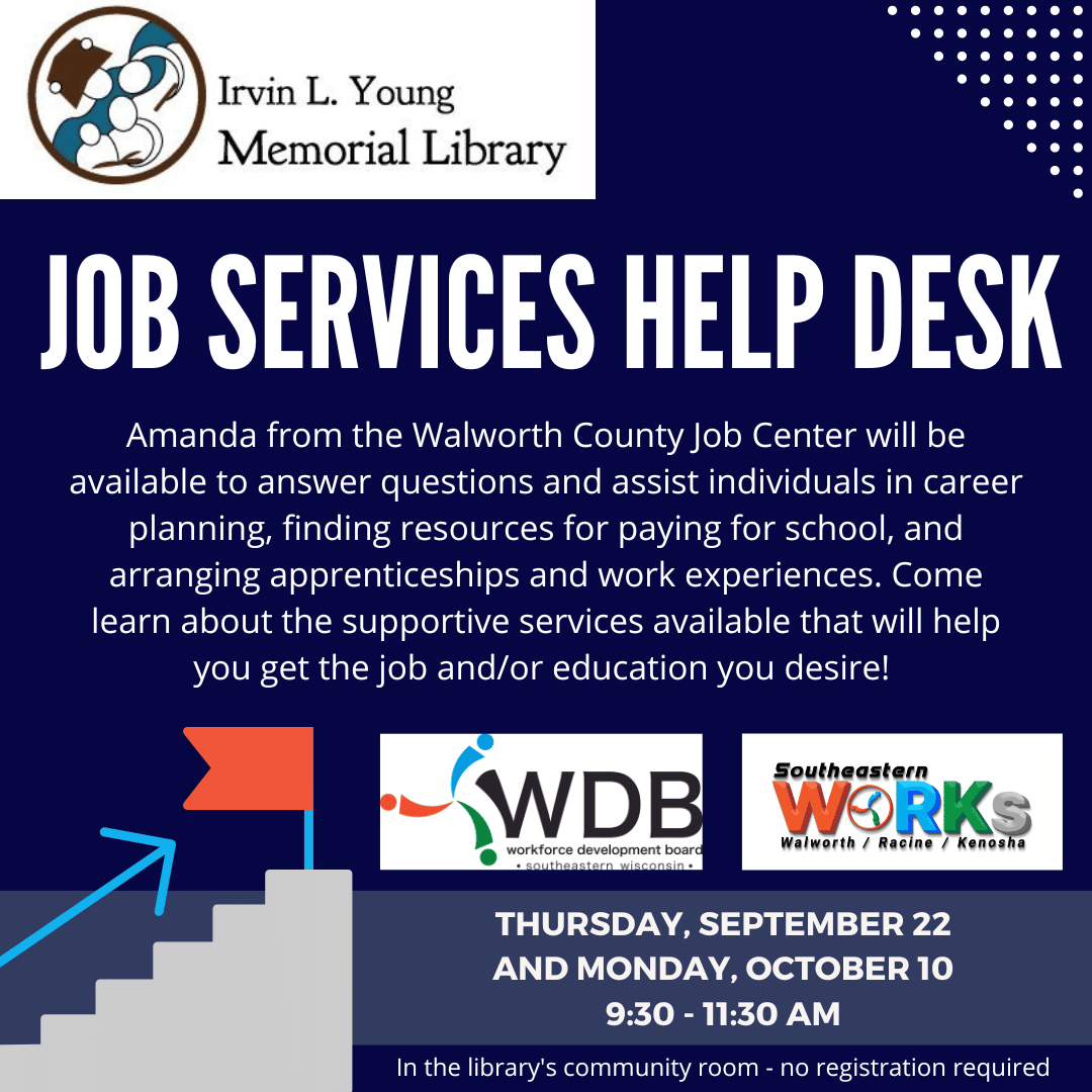 Job Services Help Desk at the Library Whitewater Banner