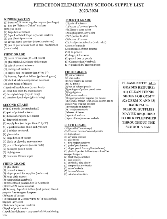 Pierceton Elementary School Supply List Whitko Community Schools