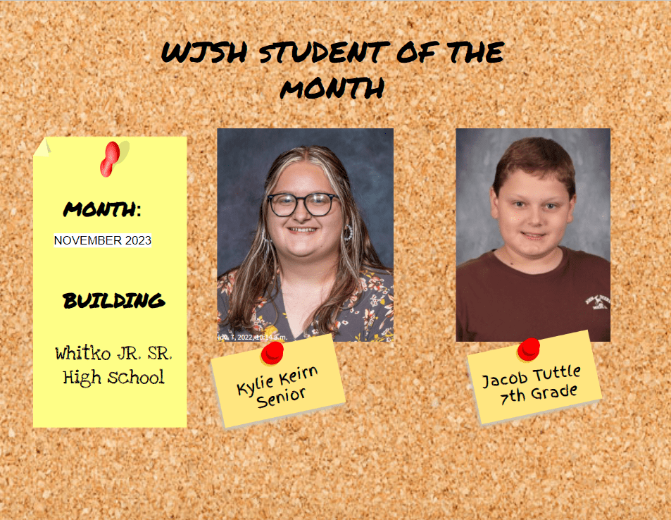 WJSH November Student of the Month Whitko Community Schools