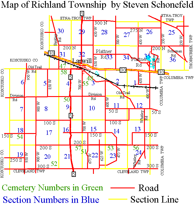 Index to Combined Cemetery Listings of Richland Township Whitley County