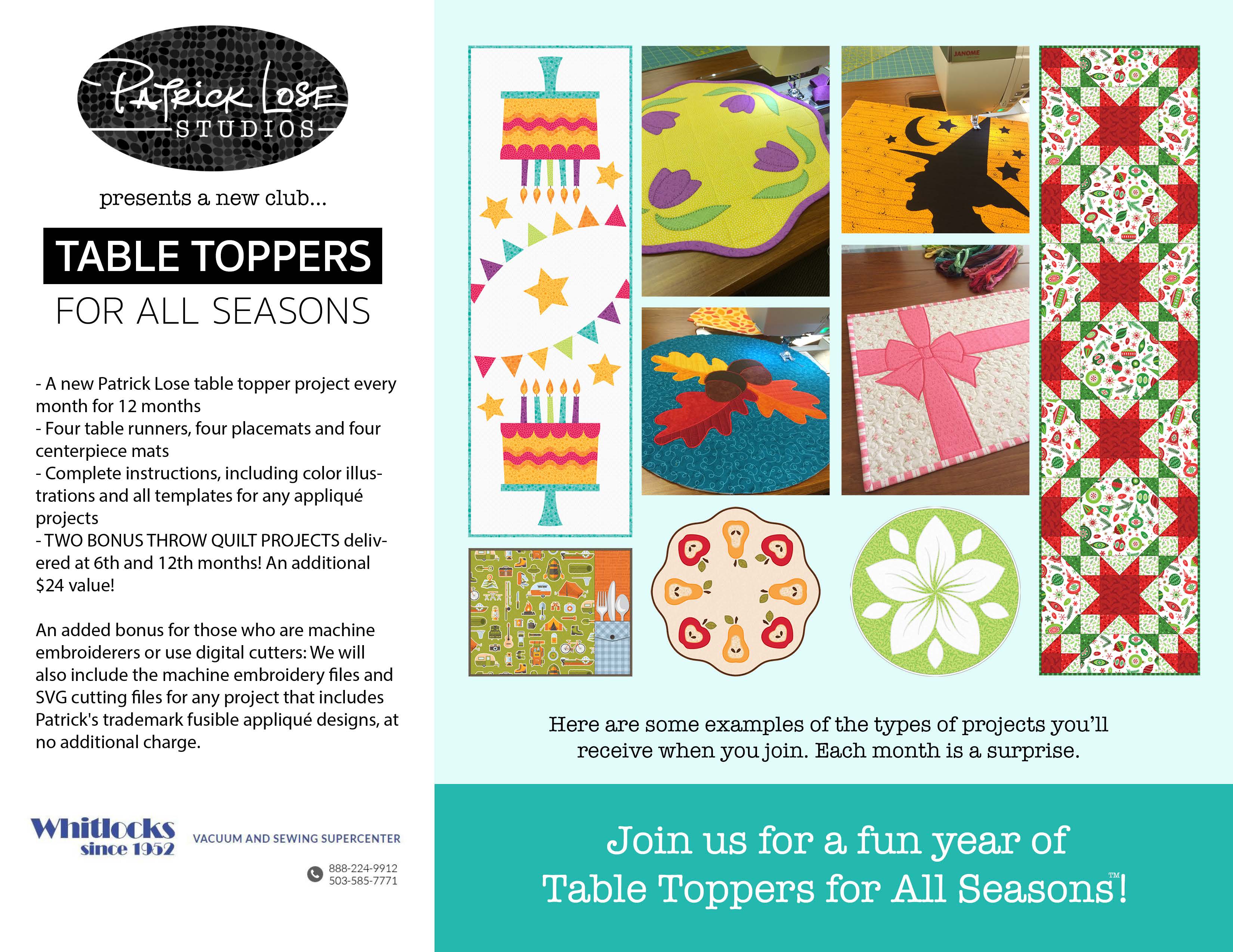 CLUB TABLE TOPPERS FOR ALL SEASONS Whitlock's