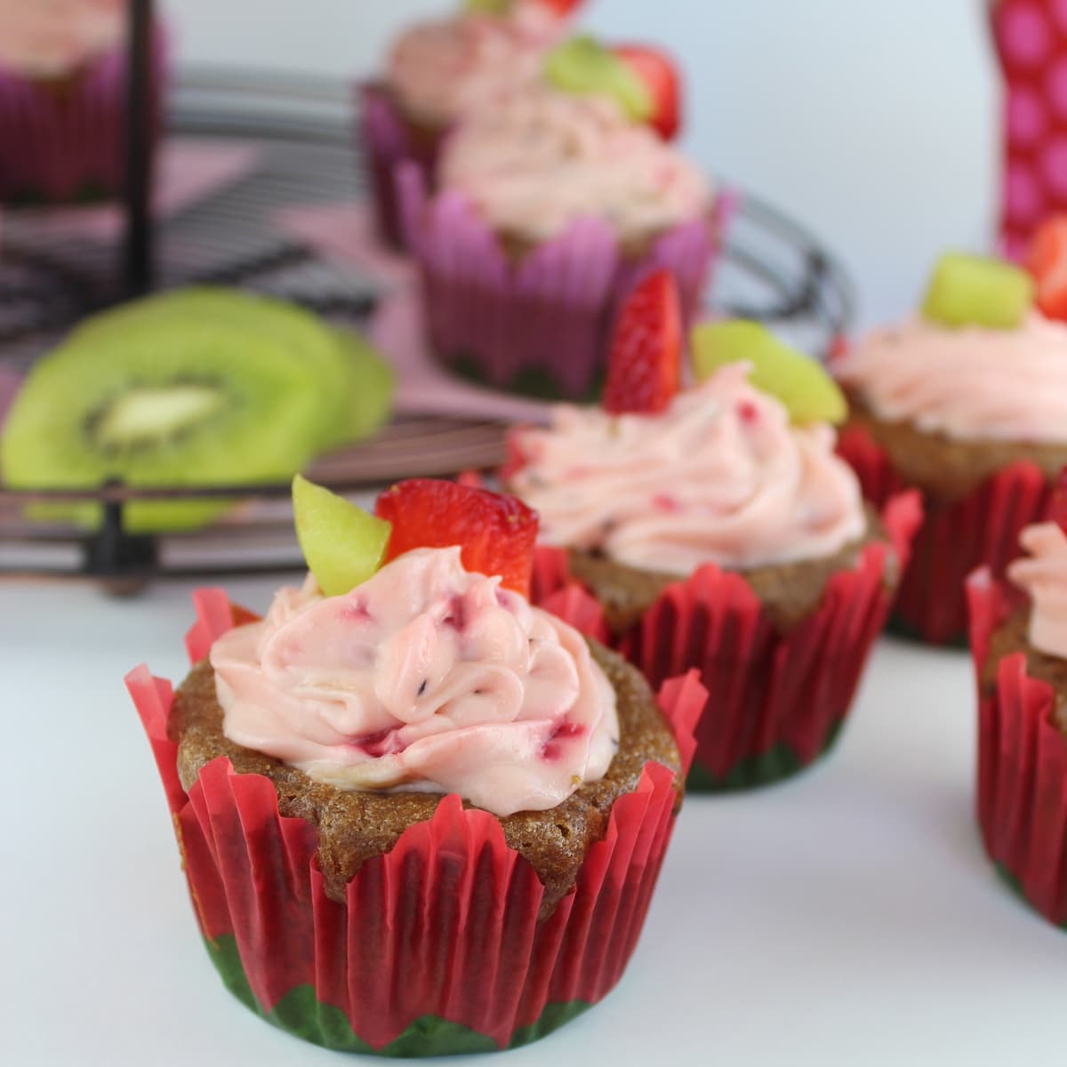 Strawberry Kiwi Cupcakes with Creamy Strawberry Kiwi Frosting