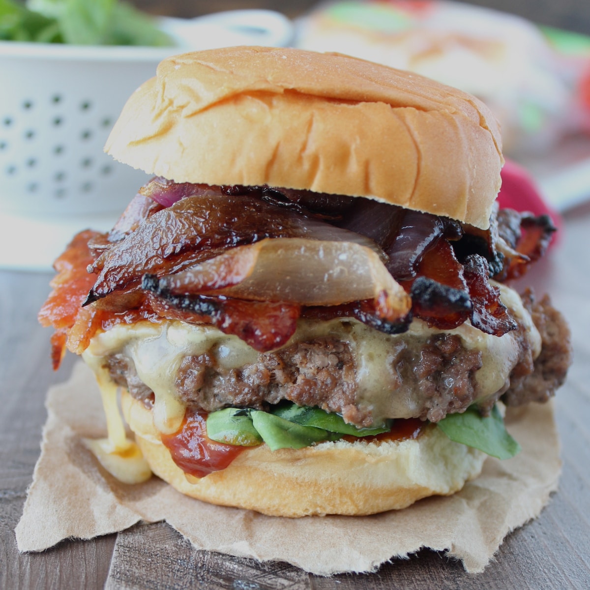 Sriracha Candied Bacon Brie Cheeseburger