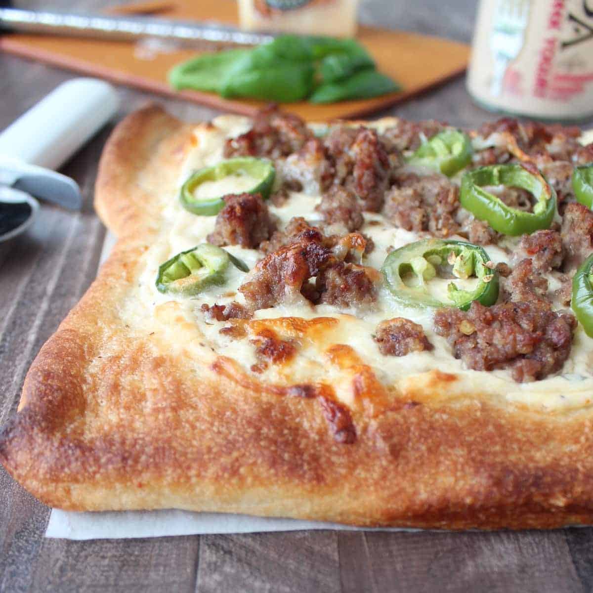Jalapeño Sausage Pizza with 3 Cheese Jalapeño Ranch Sauce