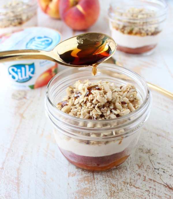 vegan parfait with grilled peaches
