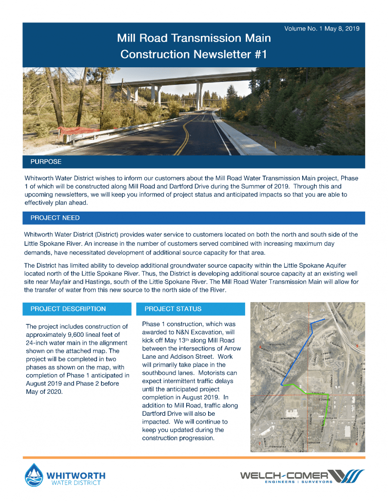 Road Construction Mill Road Whitworth Water District 2