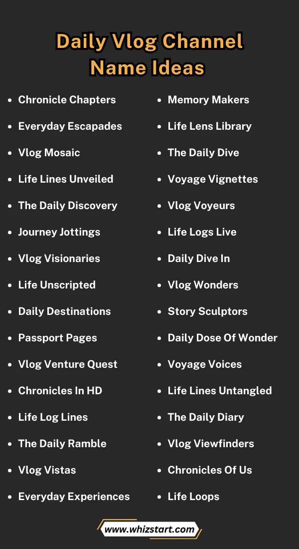Top 500 Creative Daily Vlog Channel Names Ideas for 2025 Whiz Start