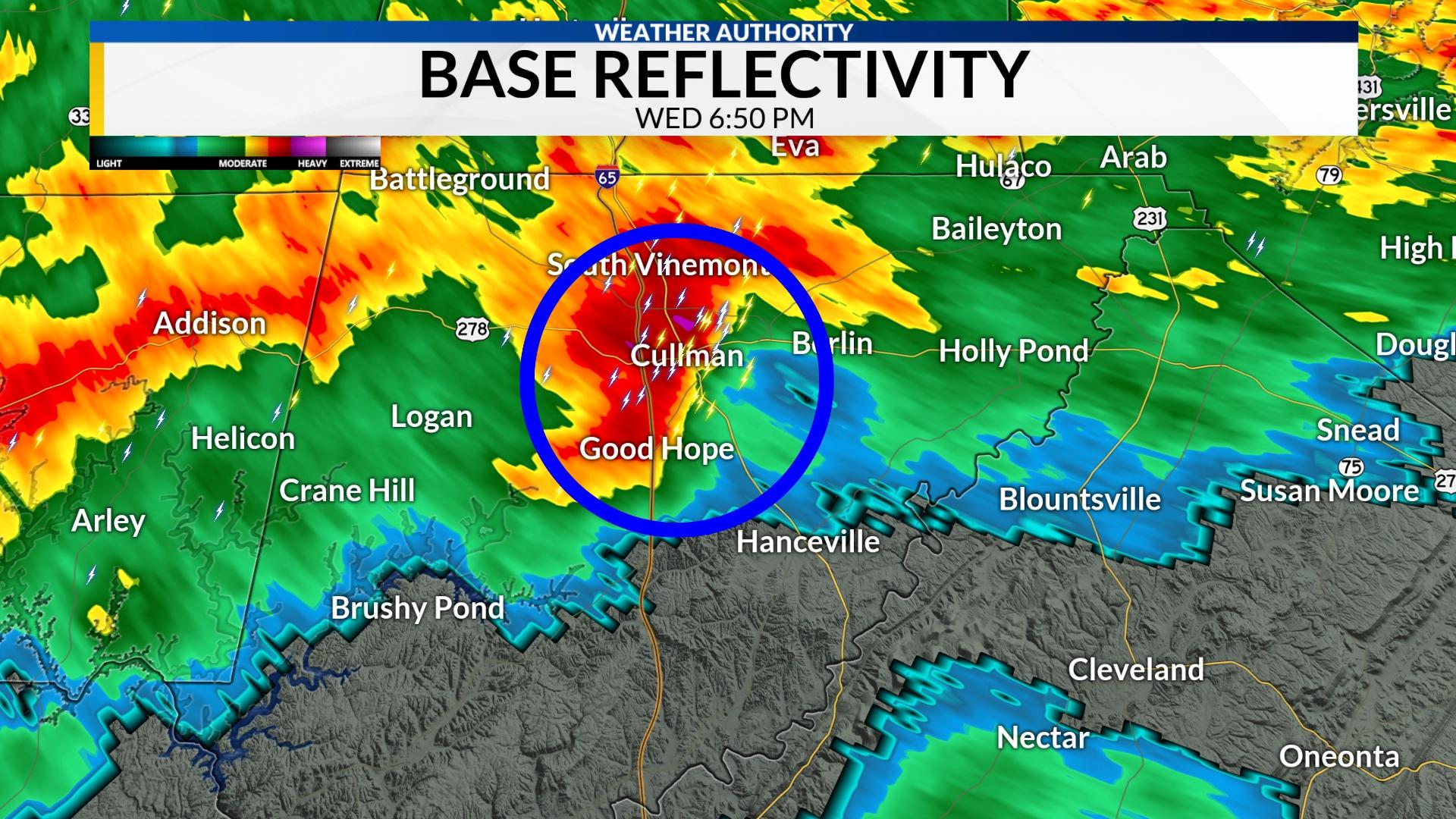 NWS EF1 tornado damage in Cullman County from Wednesday evening