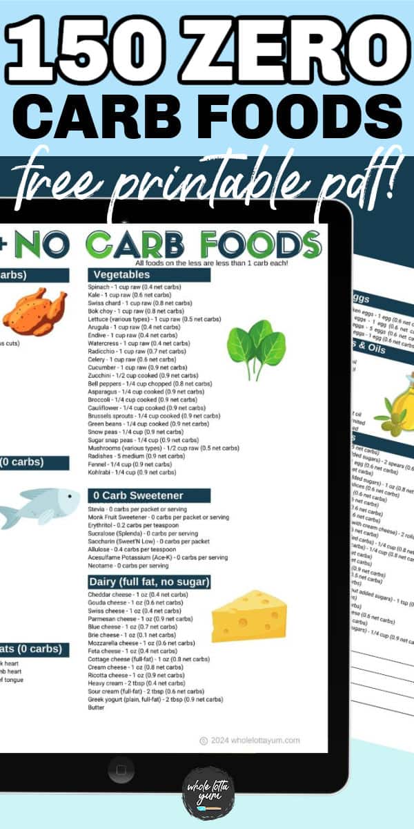 150+ No Carb Food List (Printable PDF) Whole Lotta Yum