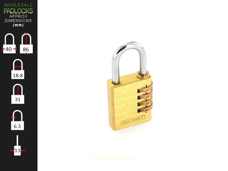 Securit 4 Dial 40mm Brass Combination Padlock Wholesale Padlocks