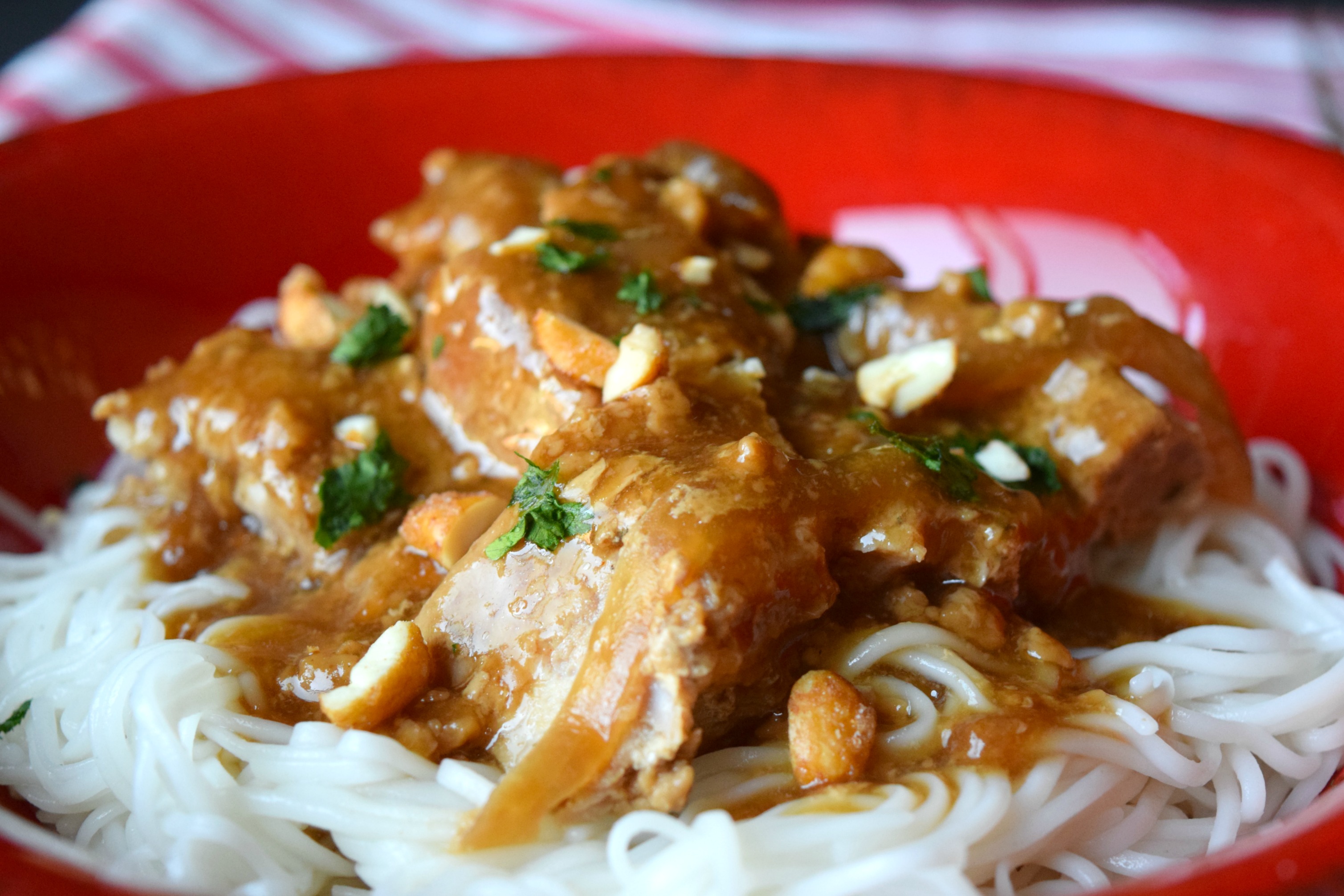 Slow Cooker Pork Satay with Rice Noodles Who Needs A Cape?