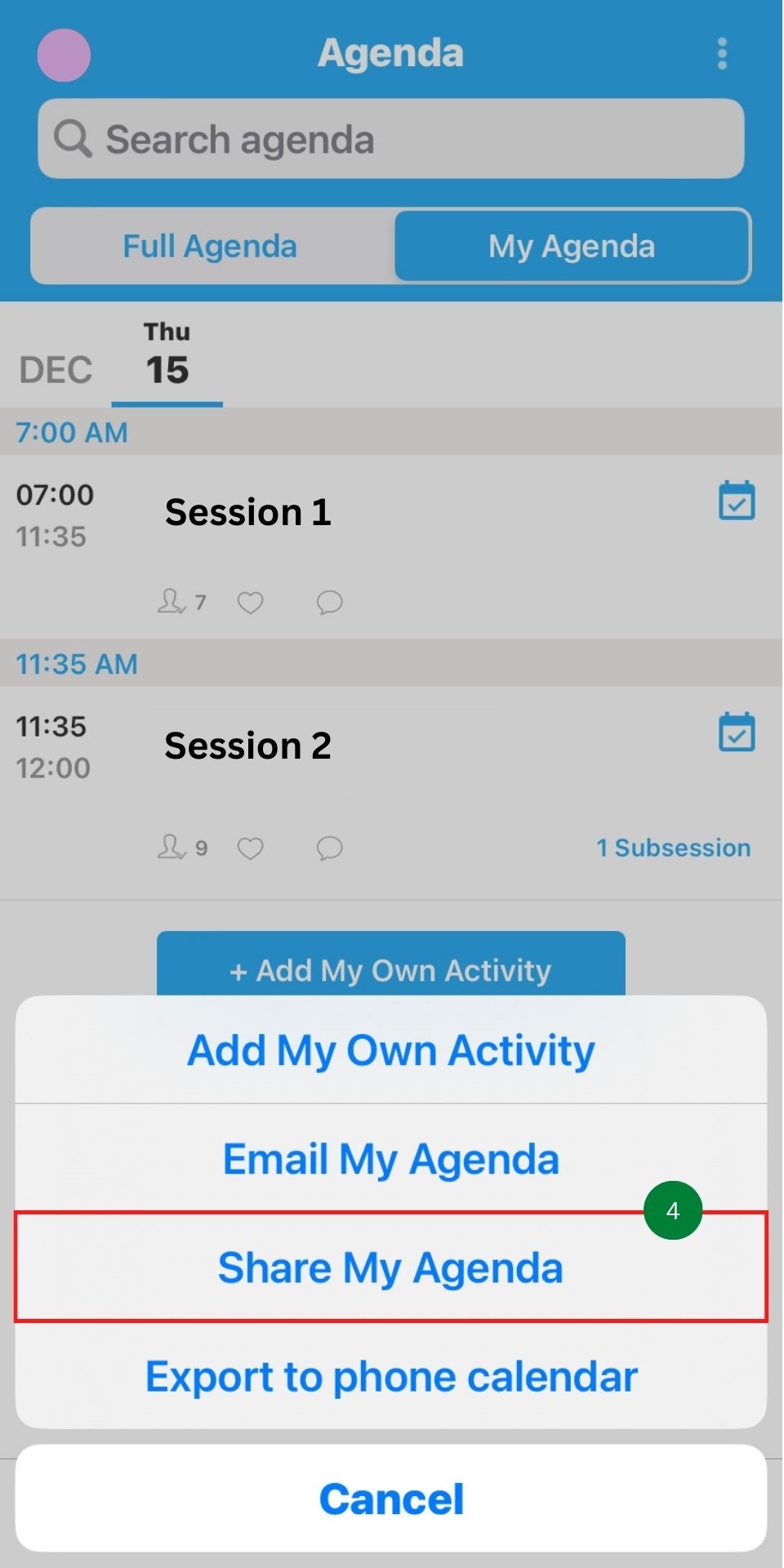 How do I share My Agenda with other attendees Help Center