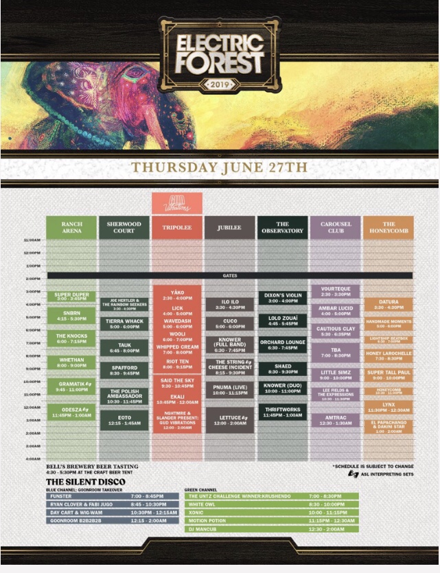 Electric Forest 2019 Schedule + Map WhySoChi