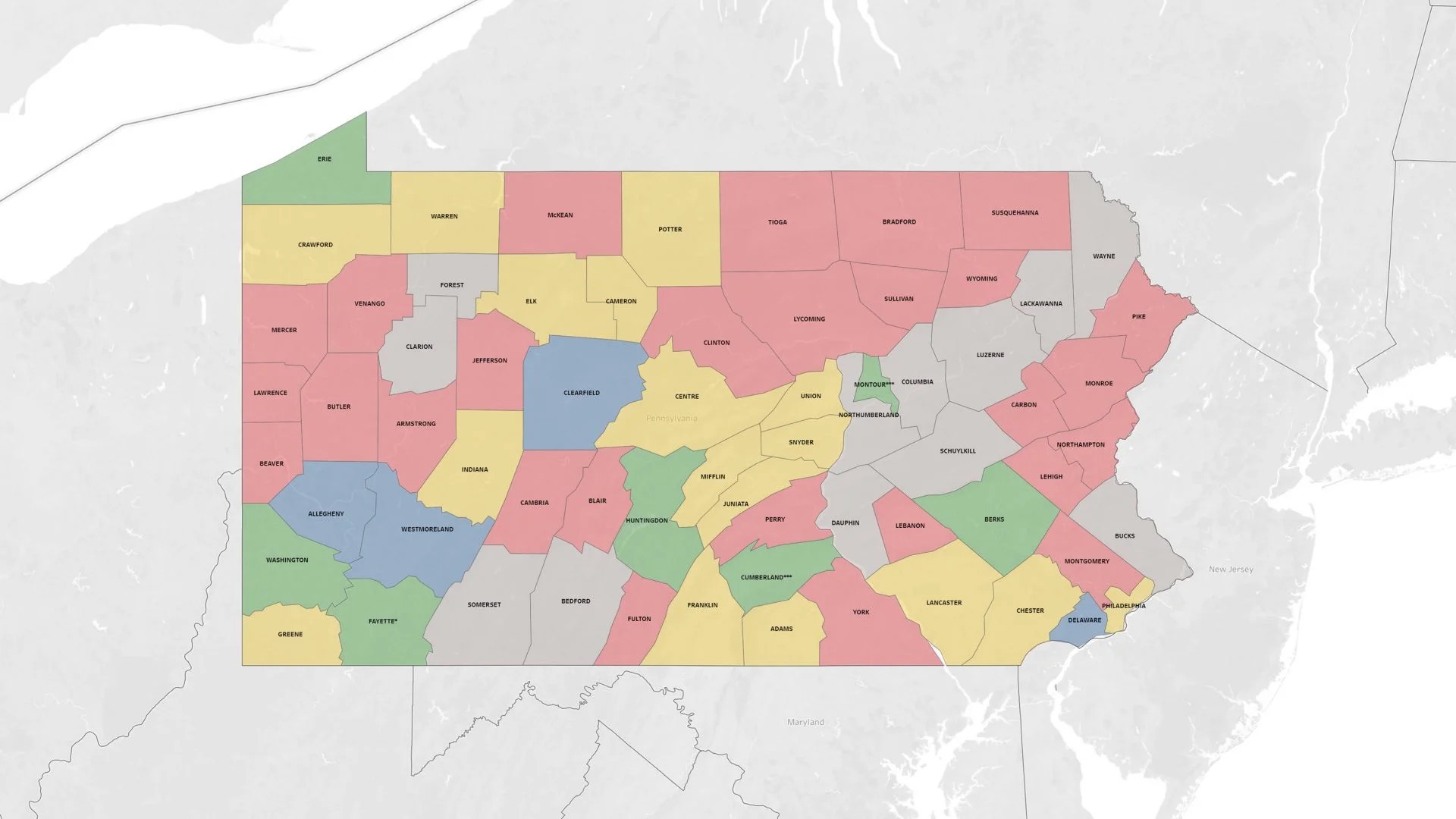Pennsylvania County Map – shown on Google Maps