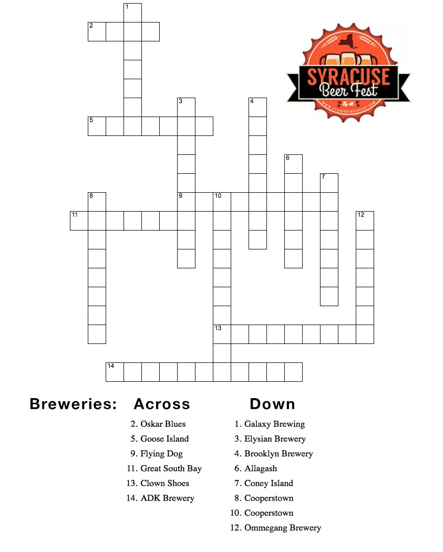 Test Your Beer Knowledge Syracuse Beer Fest Crossword Puzzle