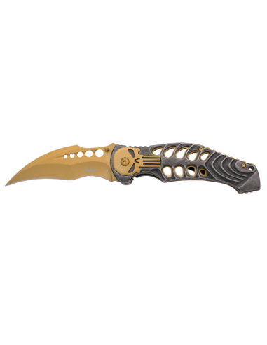 THIRD FOLDING KNIFE GOLD SKULL SKELETON PATTERN Wicked Store