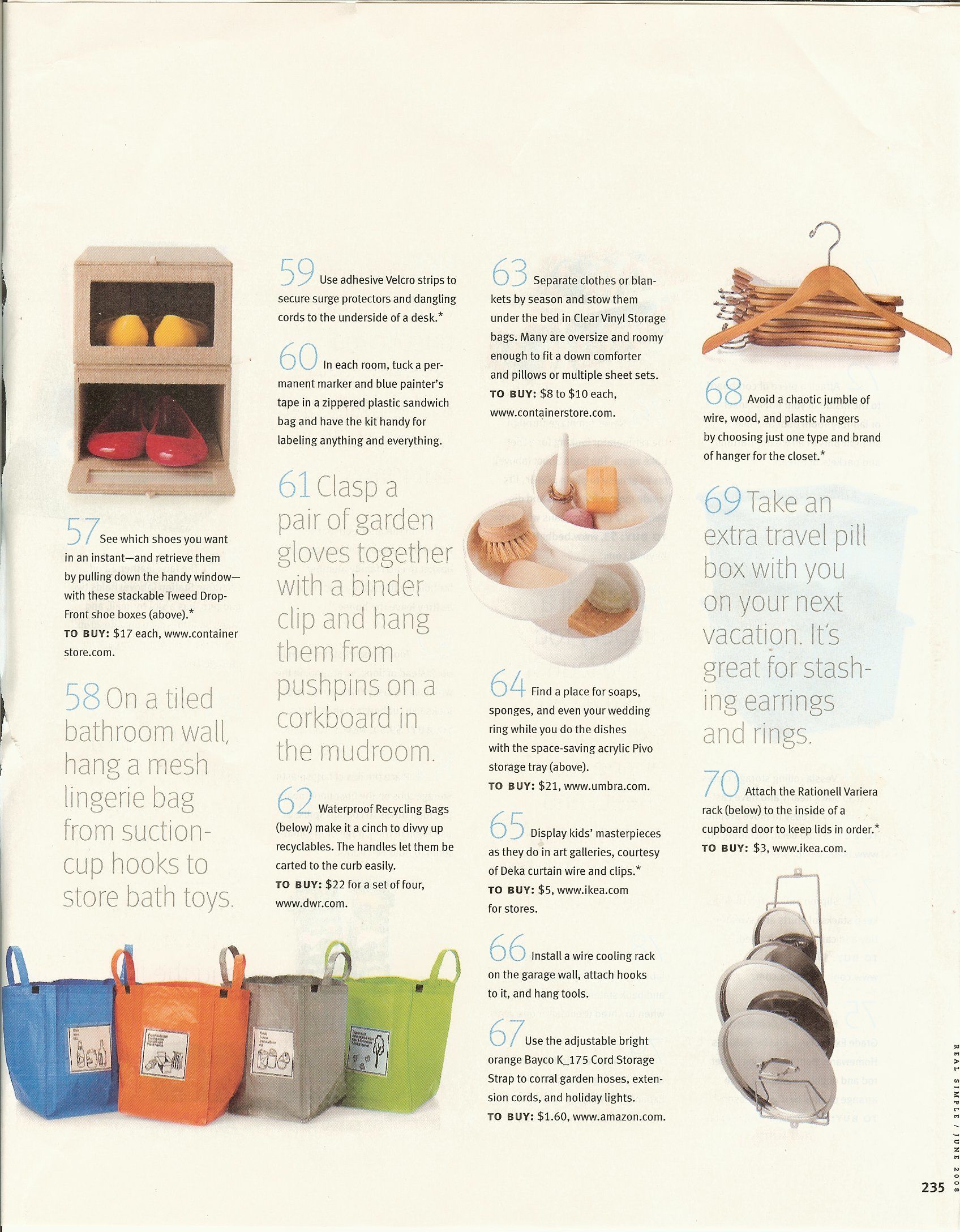 Keeper Article 99 LowCost Organizing Ideas from Real Simple March