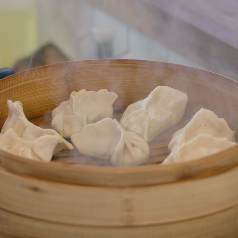Truffle Edamame Dumplings with a Shallot Broth