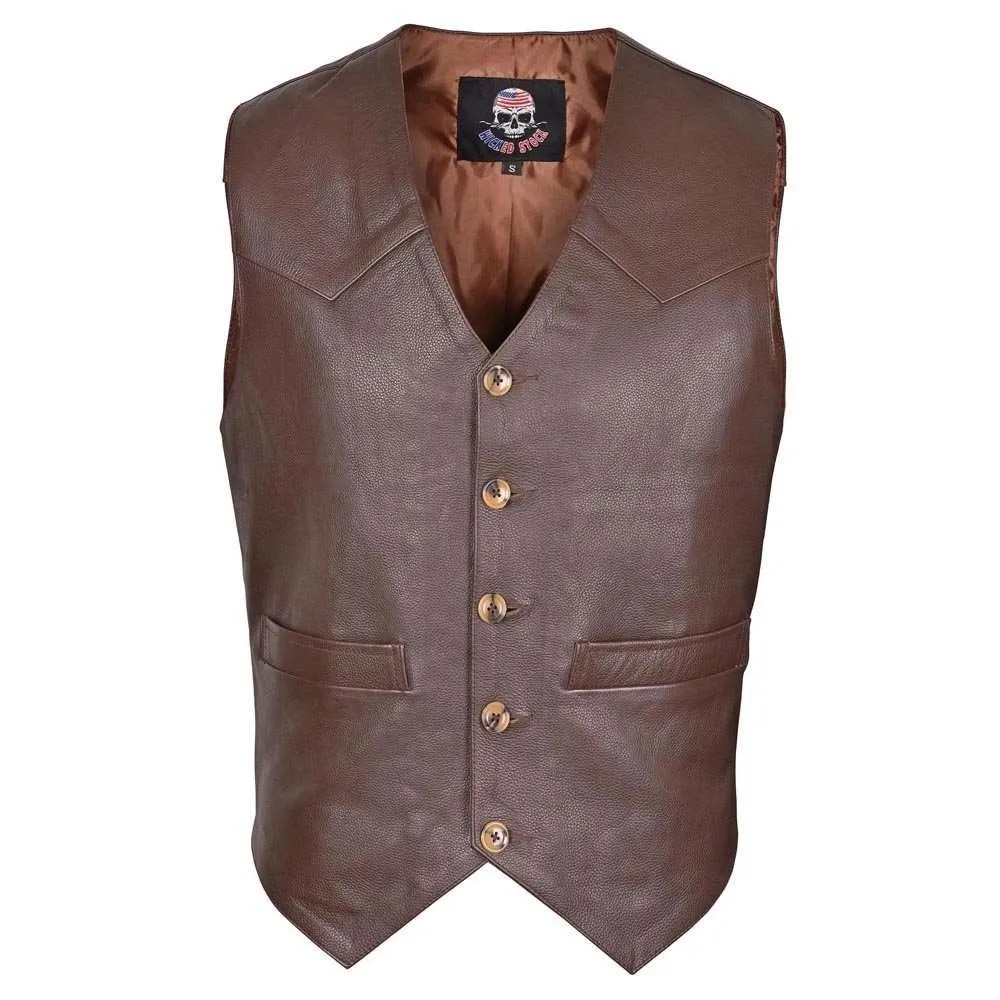 Brown Men's Premium Leather Vest Western Style