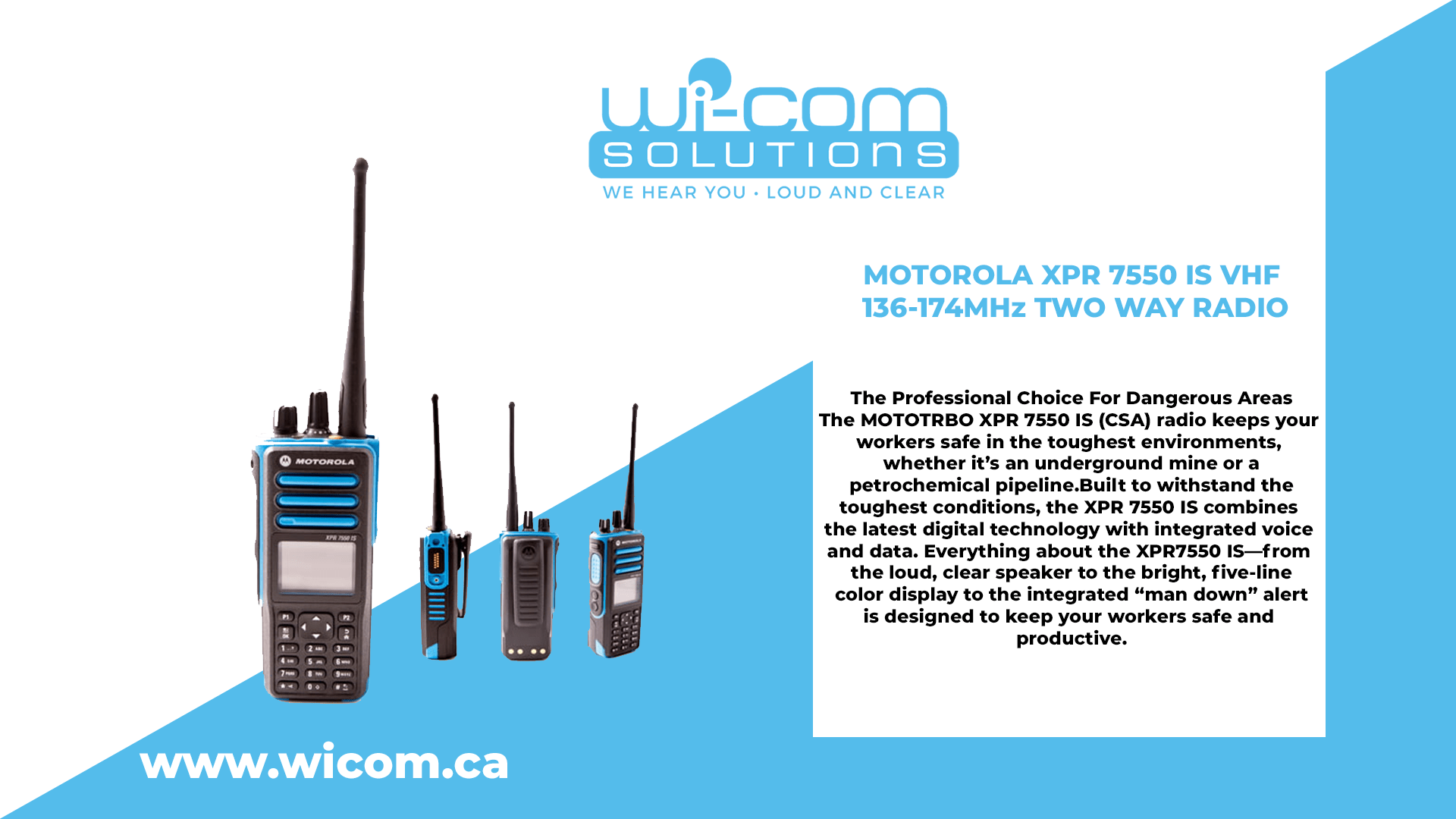 MOTOROLA XPR 7550 IS VHF 136-174MHz TWO WAY RADIO - Wi-Com Solutions Inc.