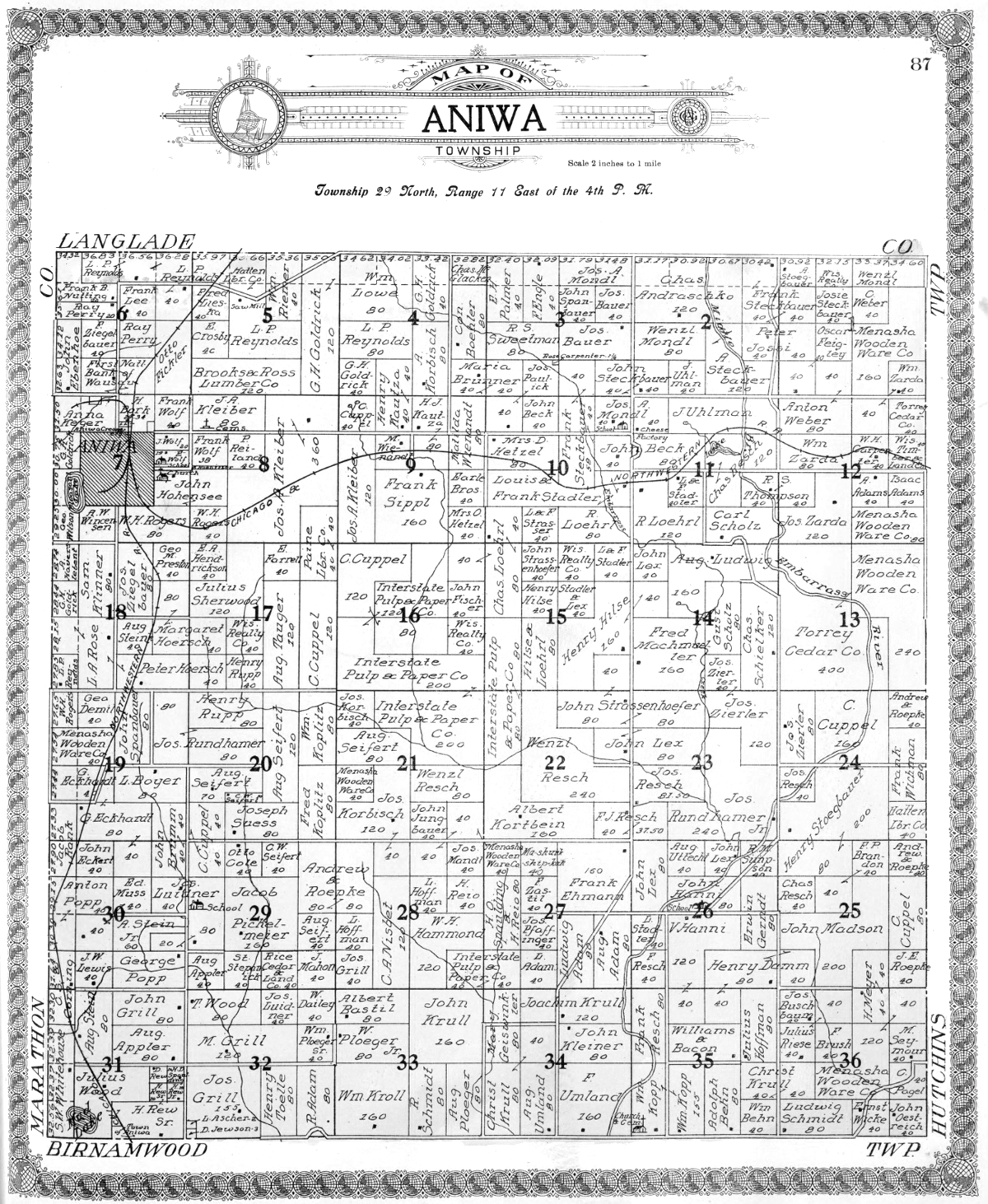 1911 Aniwa Township, Shawano County Plat Map
