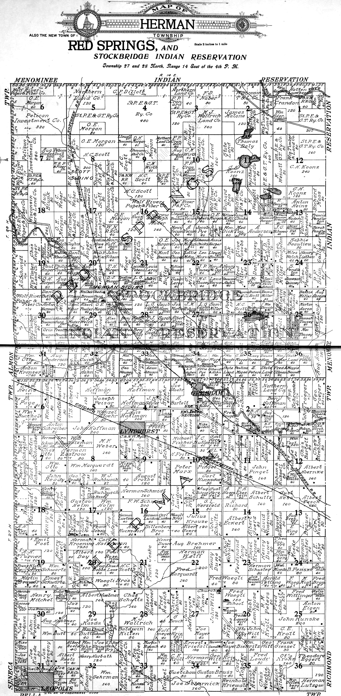 1911 Stockbridge Reservation, Red Springs & Herman Townships, Shawano