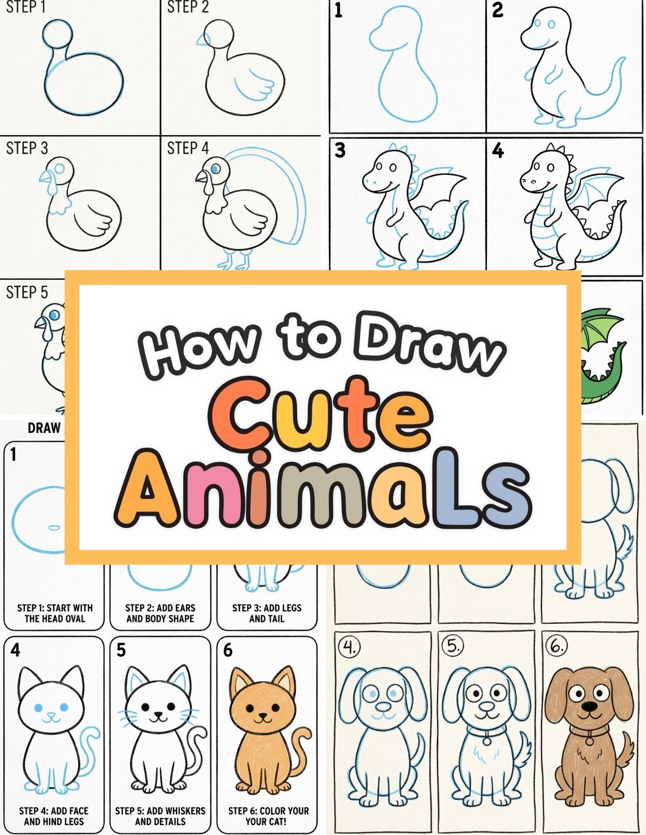 How To Draw Cute Animals For Kids Easy Step By Step Guides