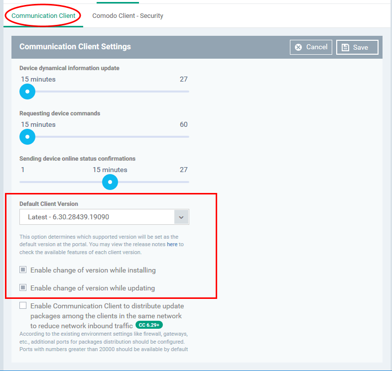 How to set the default version of the communication and security
