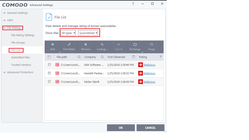 How to manage quarantined items using the ‘File List’ in CCS Windows