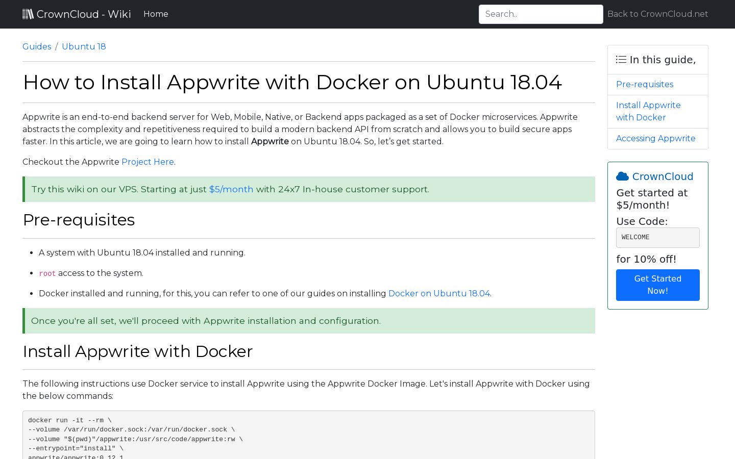 CrownCloud Wiki How To Install Appwrite With Docker On