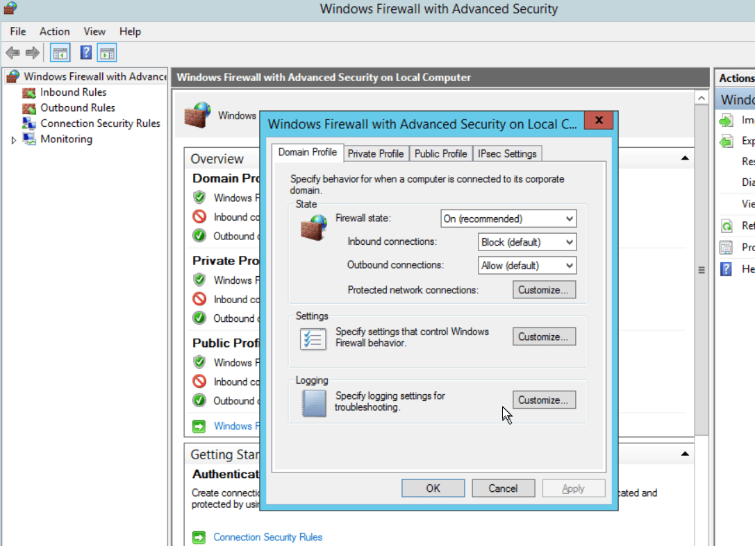Open the Port on Windows Server 2012 in the Firewall