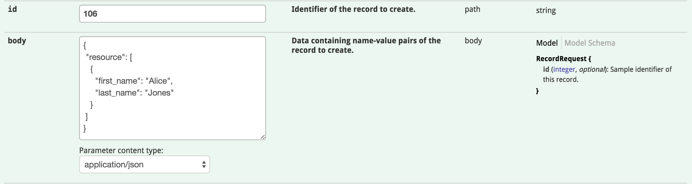 Posting a single record DreamFactory