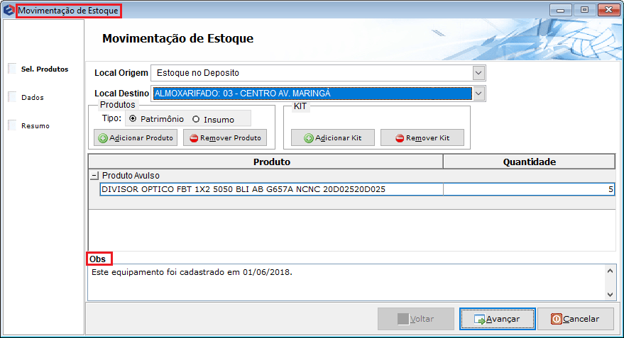 Módulo Desktop Movimento Estoque